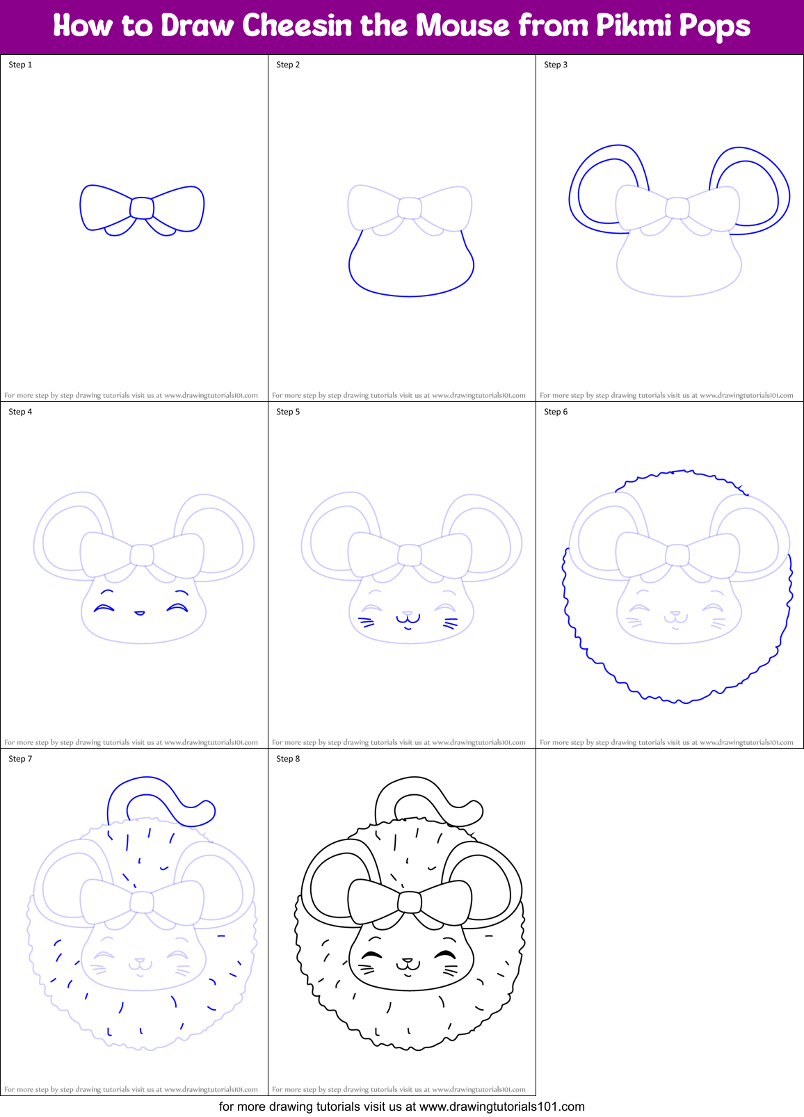 How to Draw Cheesin the Mouse from Pikmi Pops Printable Step by Step