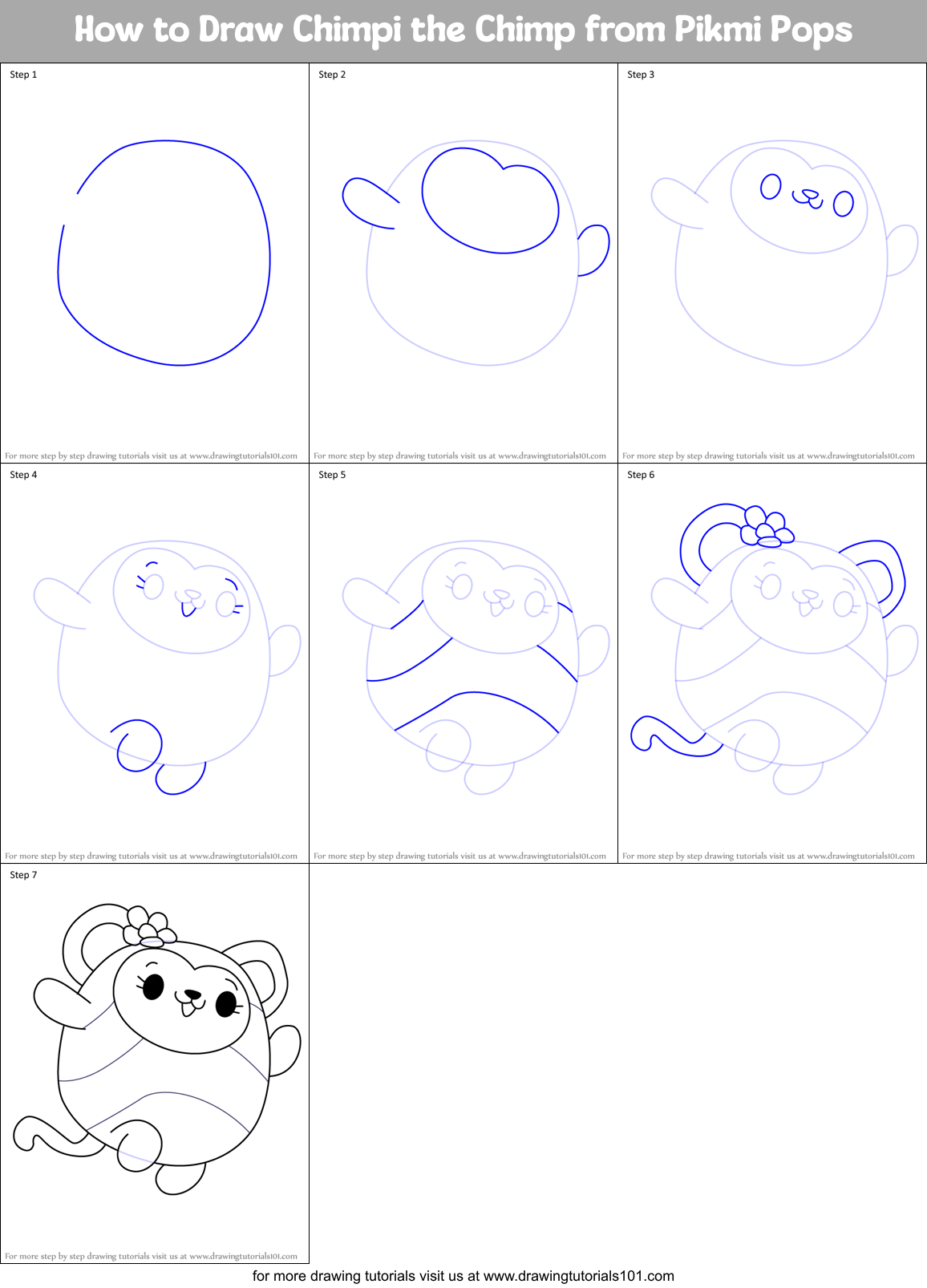 How to Draw Chimpi the Chimp from Pikmi Pops Printable Step by Step