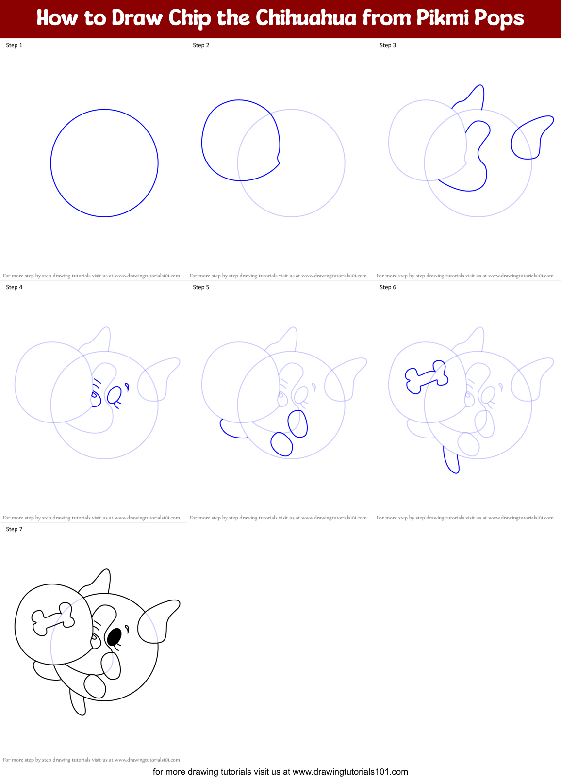 How to Draw Chip the Chihuahua from Pikmi Pops Printable Step by Step
