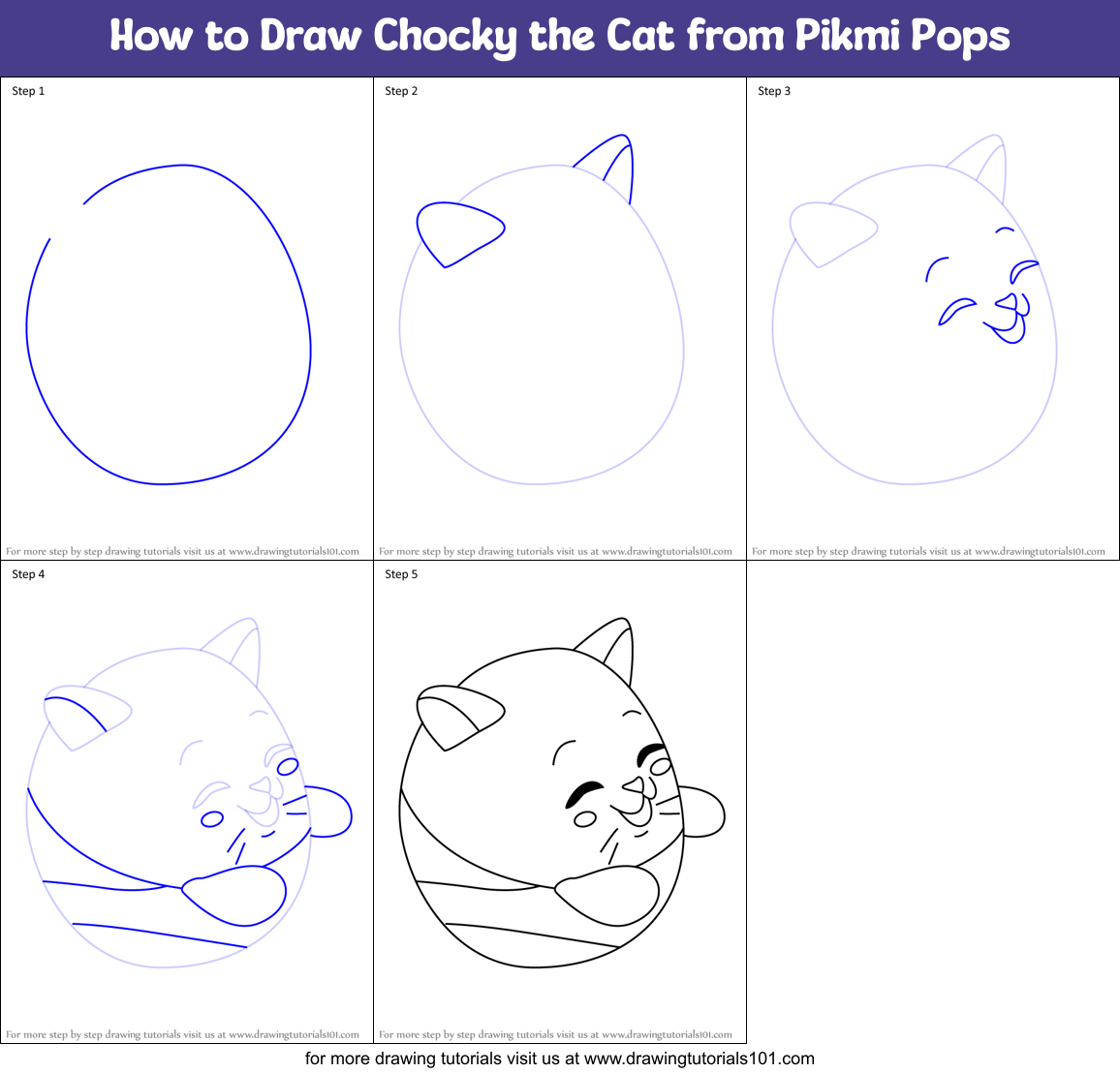 How to Draw Chocky the Cat from Pikmi Pops Printable Step by Step
