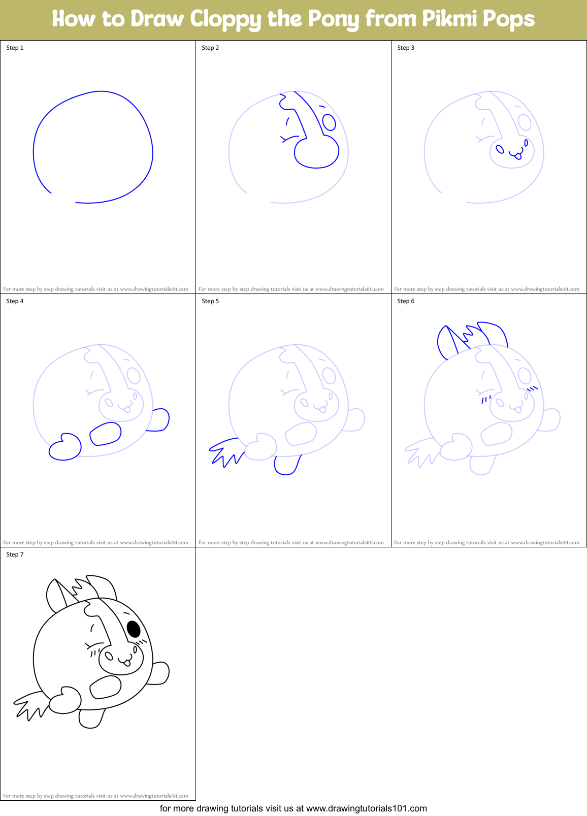 How to Draw Cloppy the Pony from Pikmi Pops Printable Step by Step