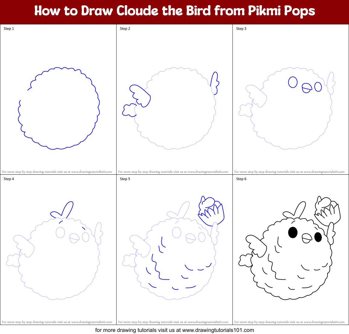 How to Draw Cloude the Bird from Pikmi Pops Printable Step by Step