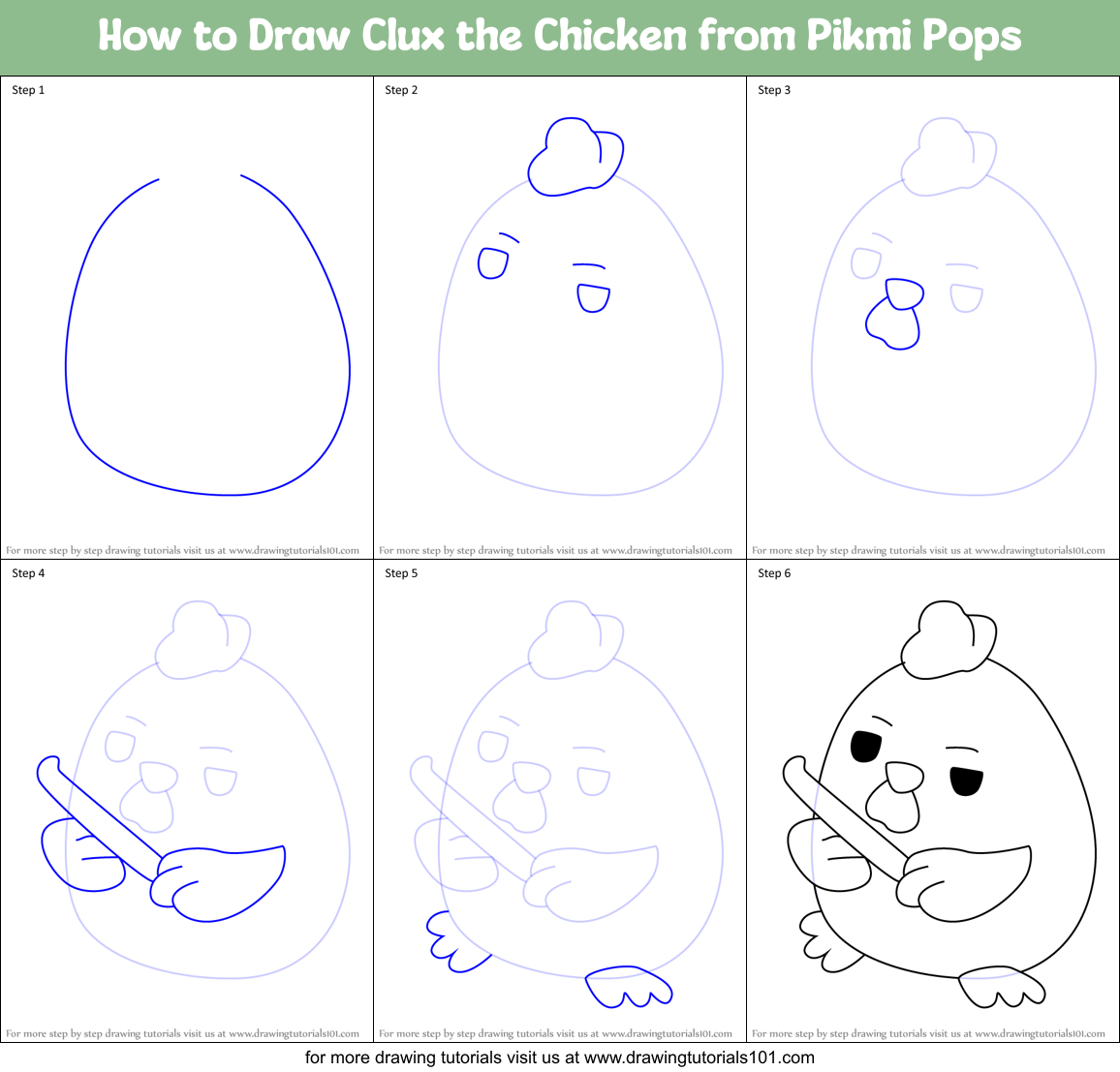 How to Draw Clux the Chicken from Pikmi Pops Printable Step by Step