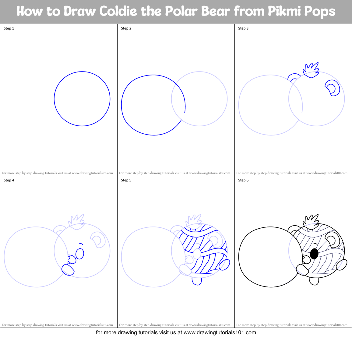 How to Draw Coldie the Polar Bear from Pikmi Pops Printable Step by Step