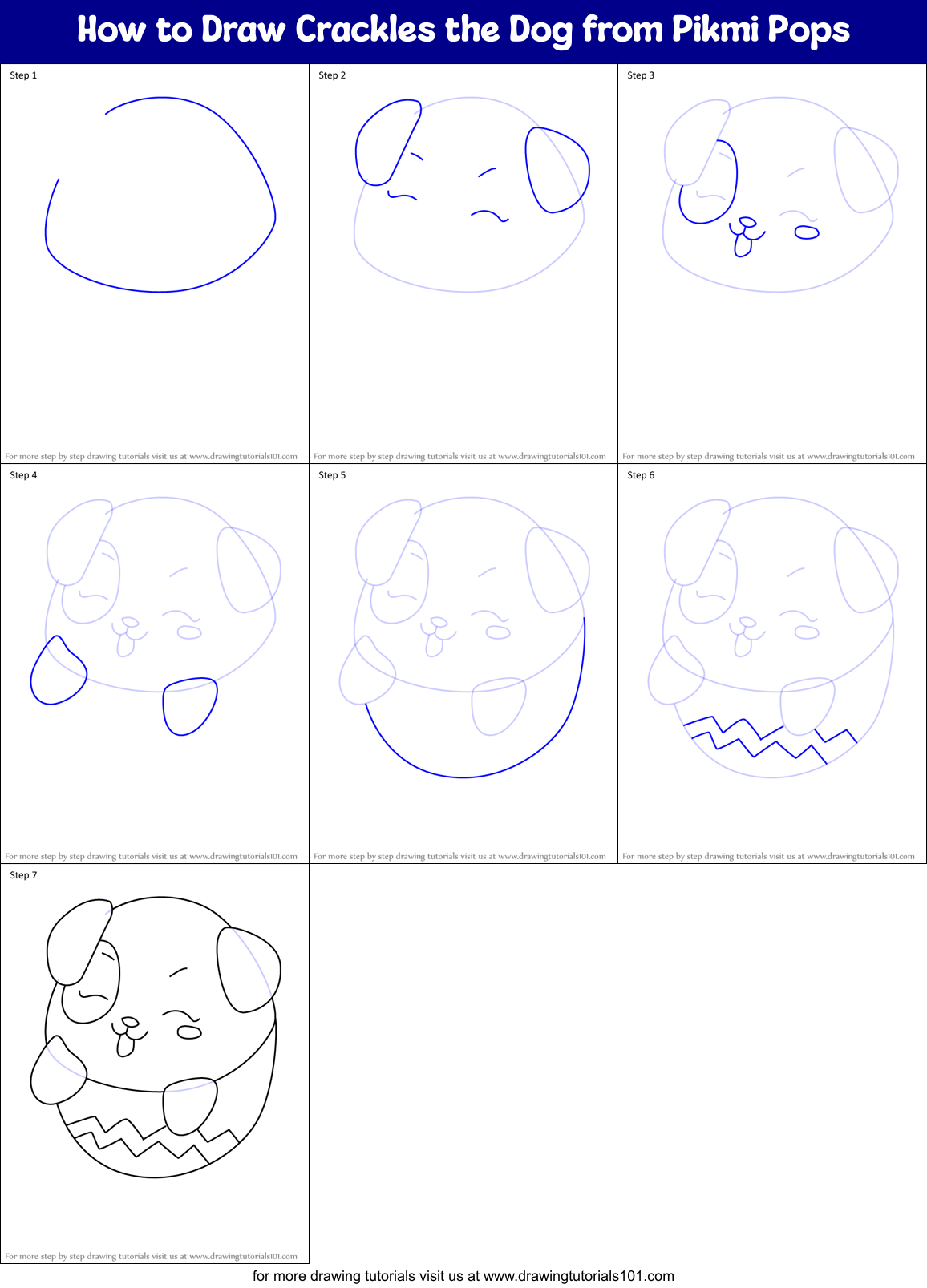 How to Draw Crackles the Dog from Pikmi Pops Printable Step by Step