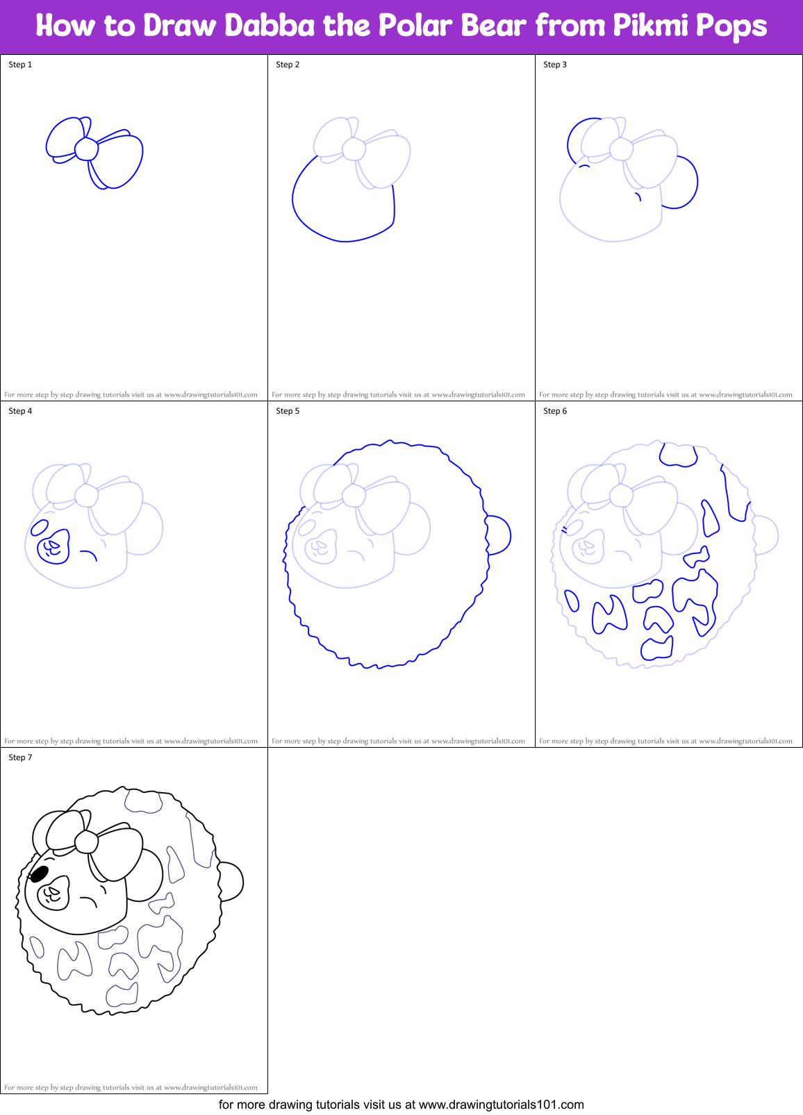 How to Draw Dabba the Polar Bear from Pikmi Pops Printable Step by Step