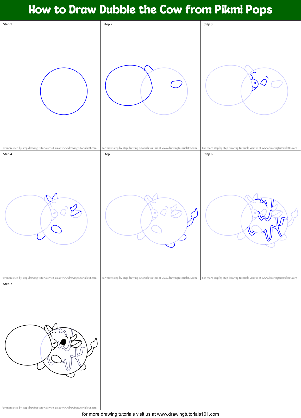How to Draw Dubble the Cow from Pikmi Pops Printable Step by Step
