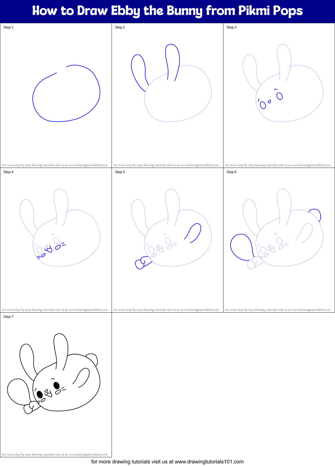 How to Draw Ebby the Bunny from Pikmi Pops Printable Step by Step