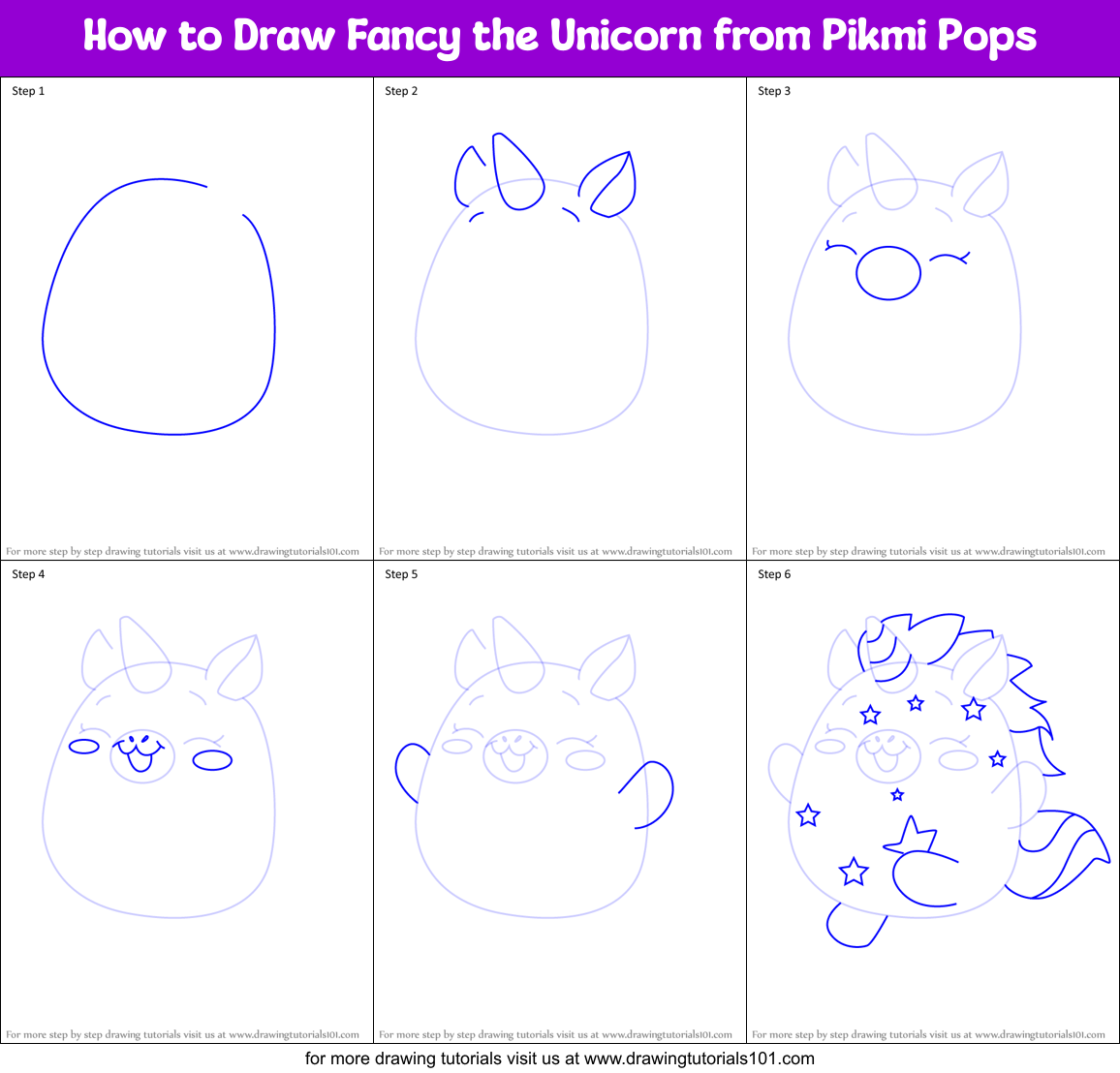 How to Draw Fancy the Unicorn from Pikmi Pops Printable Step by Step