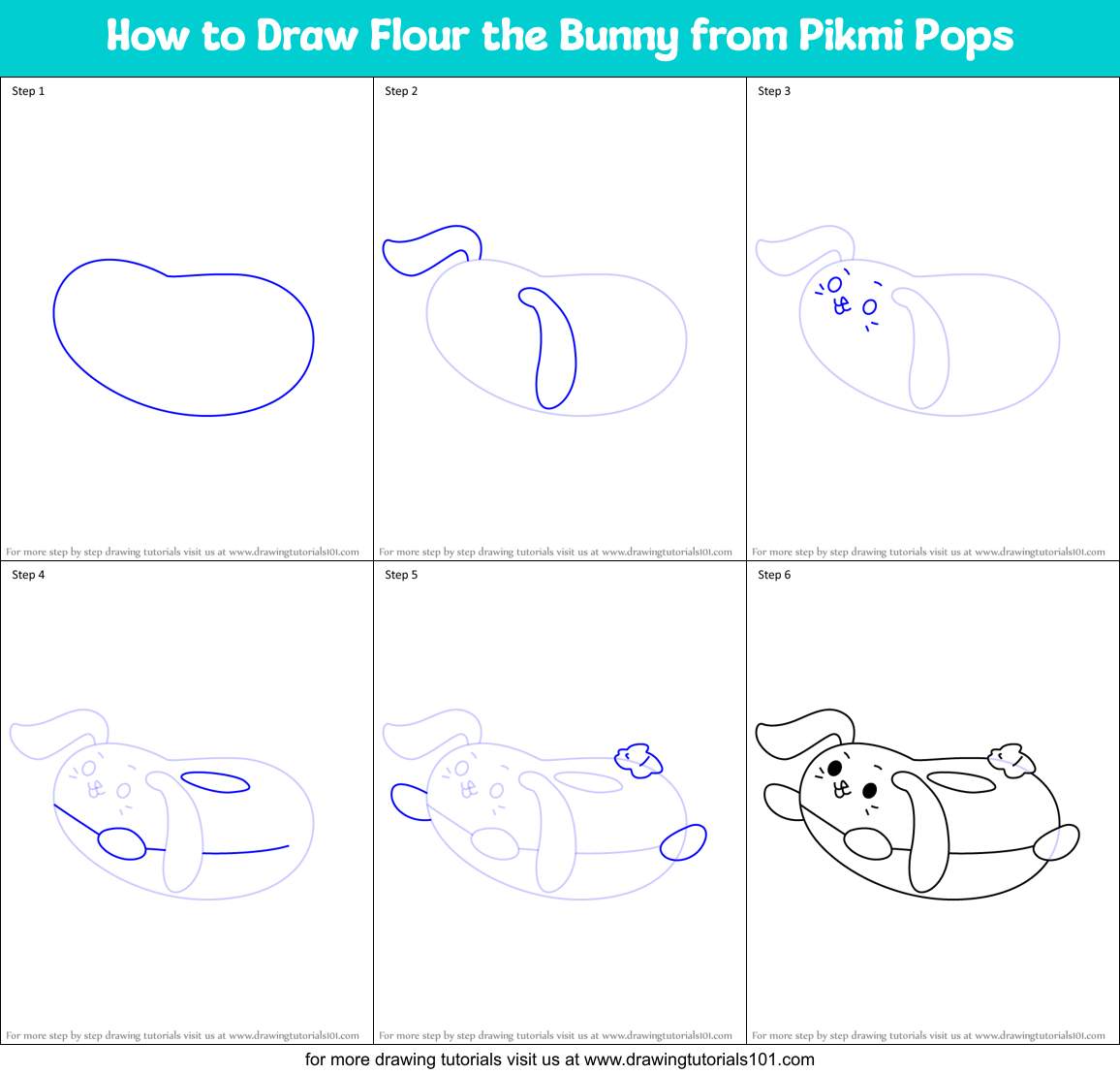 How to Draw Flour the Bunny from Pikmi Pops Printable Step by Step