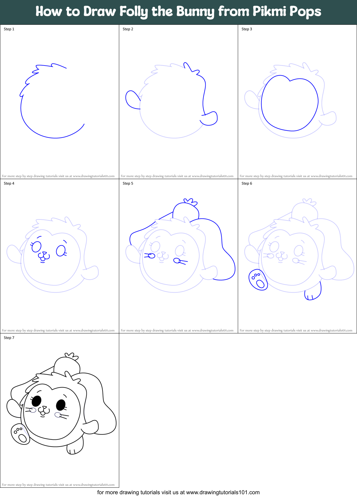 How to Draw Folly the Bunny from Pikmi Pops Printable Step by Step