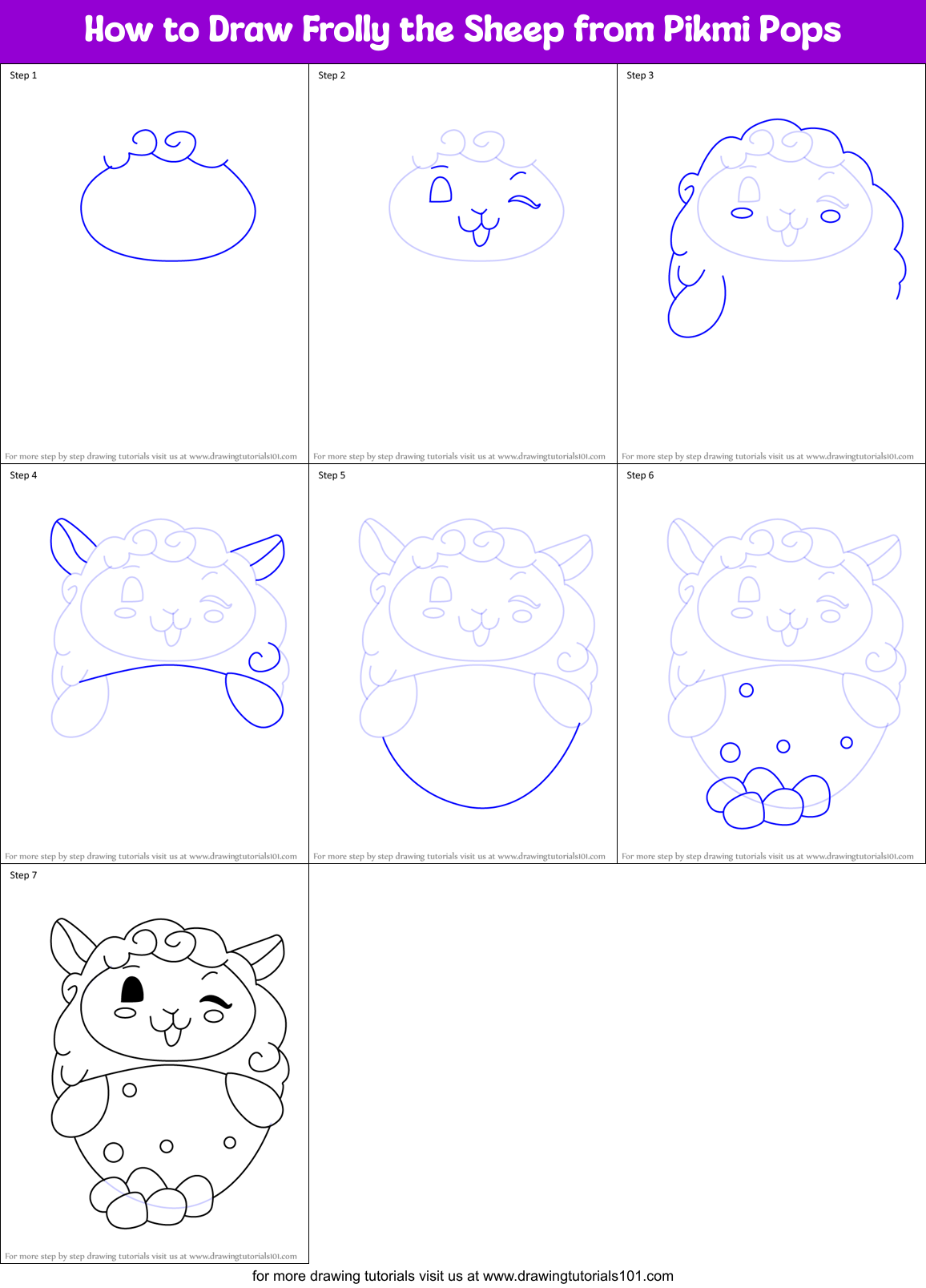 How to Draw Frolly the Sheep from Pikmi Pops Printable Step by Step