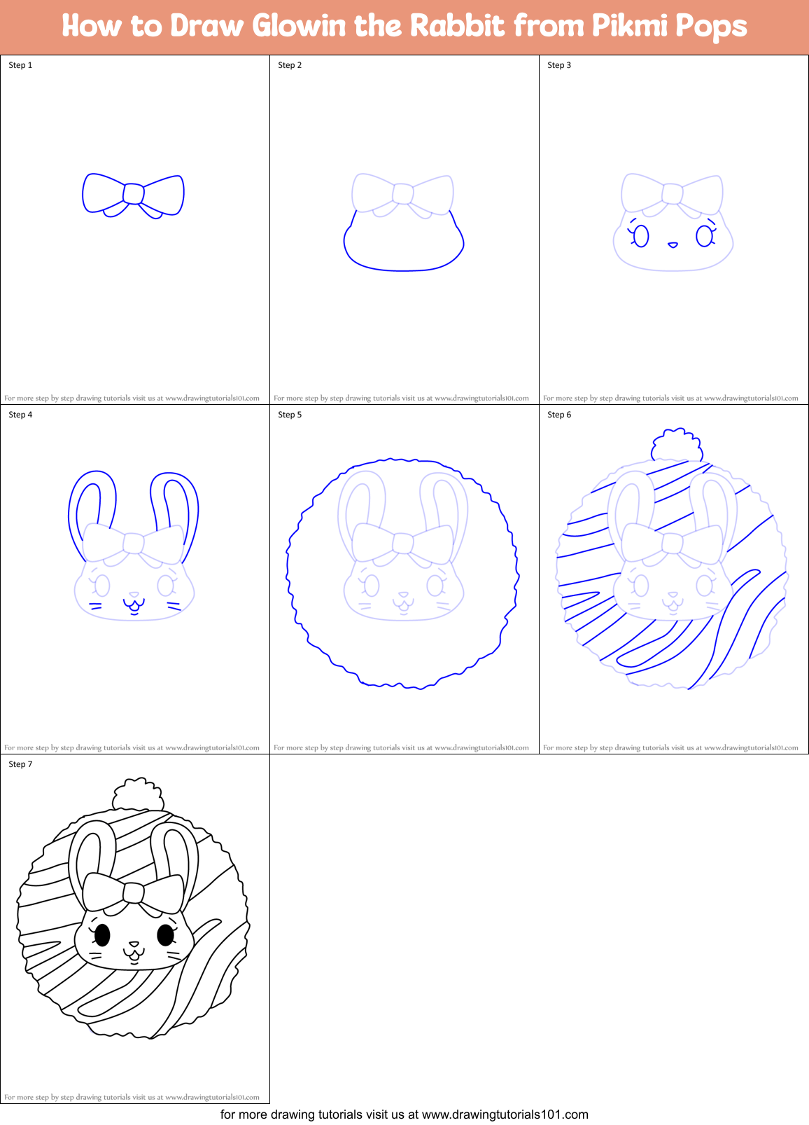How to Draw Glowin the Rabbit from Pikmi Pops Printable Step by Step