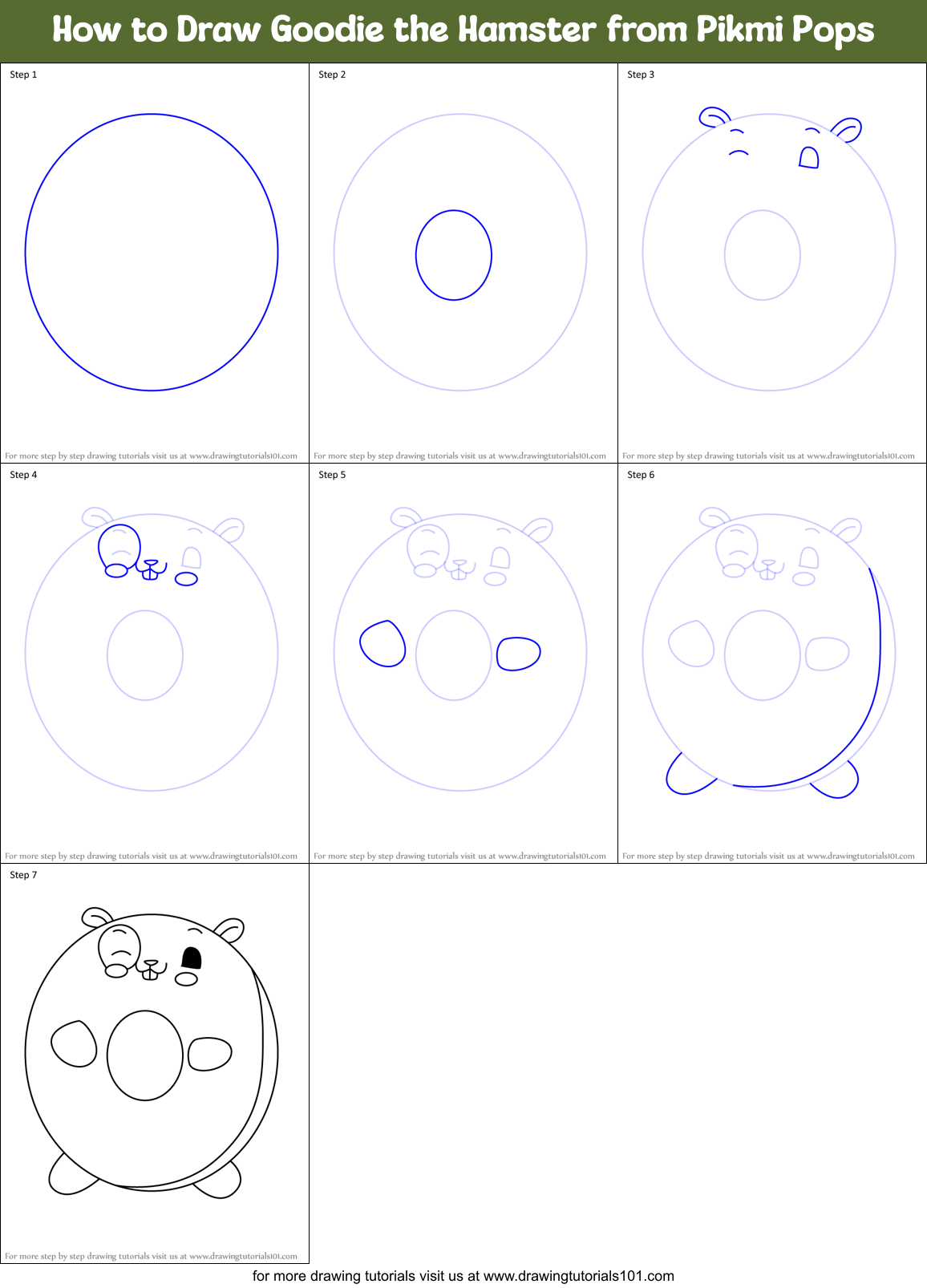 How to Draw Goodie the Hamster from Pikmi Pops Printable Step by Step