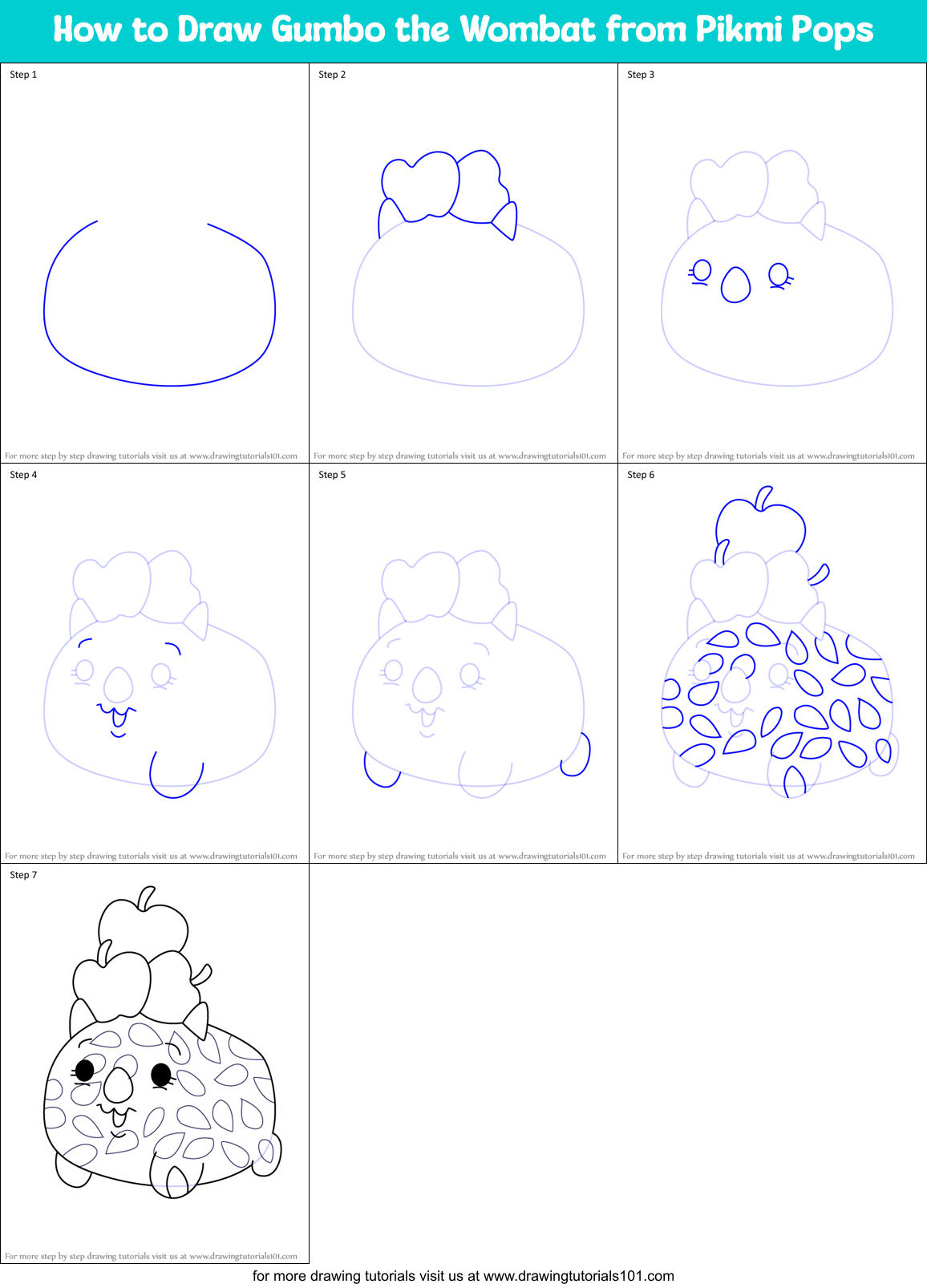 How to Draw Gumbo the Wombat from Pikmi Pops Printable Step by Step