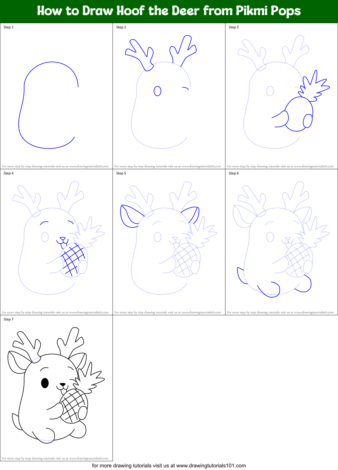 How to Draw Hoof the Deer from Pikmi Pops Printable Step by Step