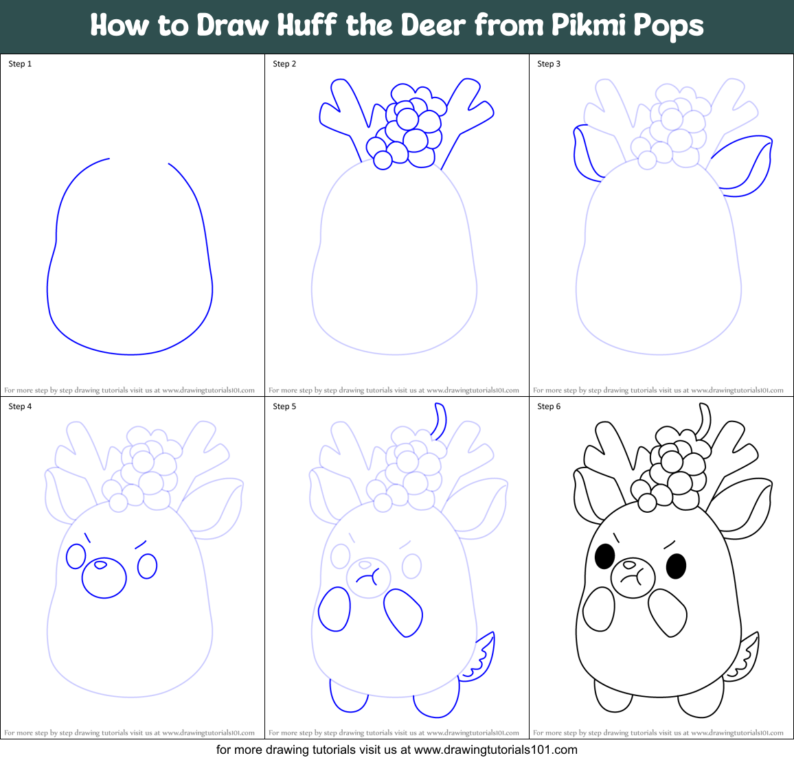 How to Draw Huff the Deer from Pikmi Pops Printable Step by Step