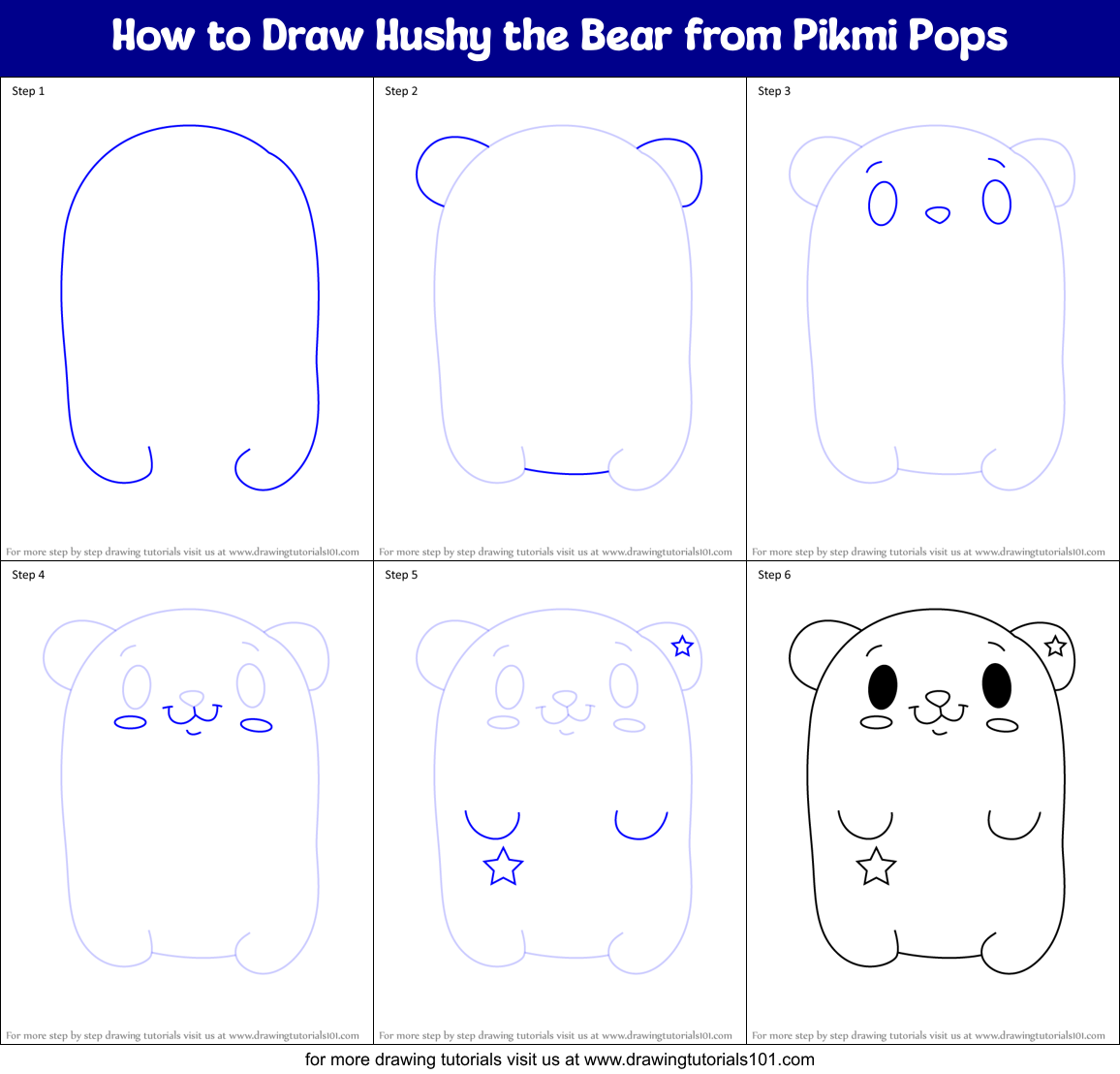 How to Draw Hushy the Bear from Pikmi Pops Printable Step by Step