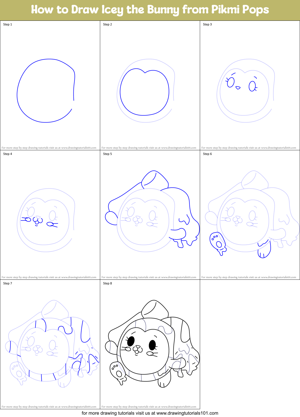 How to Draw Icey the Bunny from Pikmi Pops Printable Step by Step