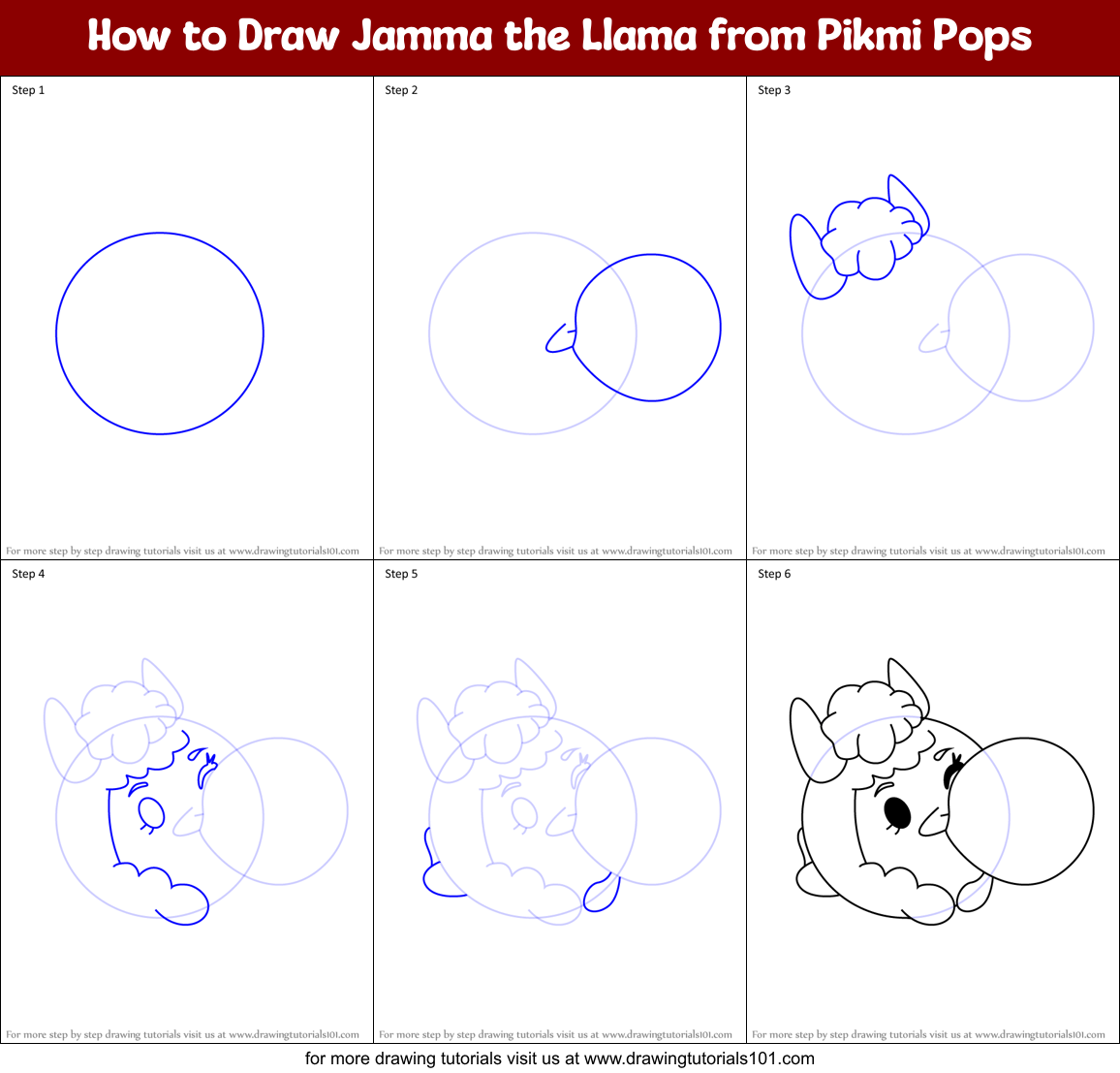 How to Draw Jamma the Llama from Pikmi Pops Printable Step by Step