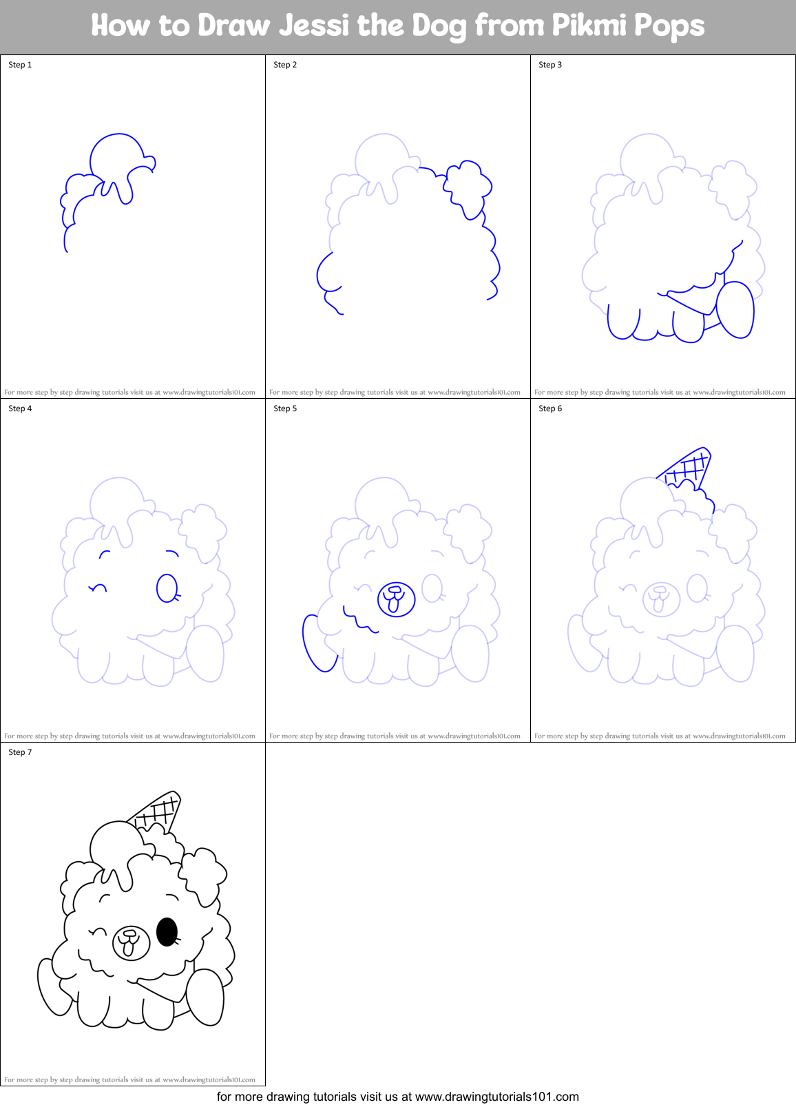 How to Draw Jessi the Dog from Pikmi Pops Printable Step by Step
