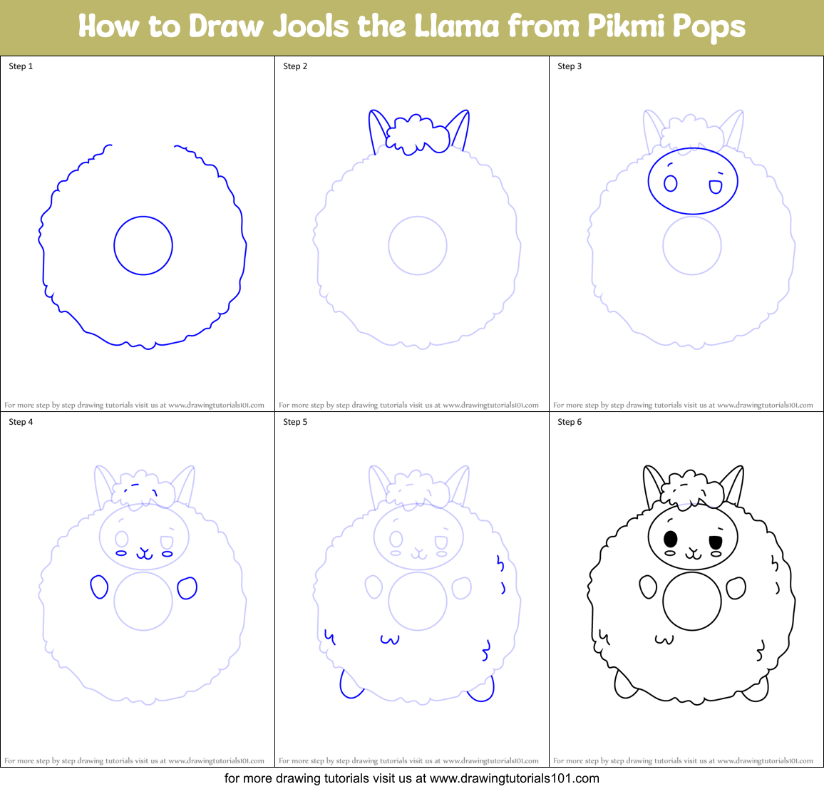 How to Draw Jools the Llama from Pikmi Pops Printable Step by Step