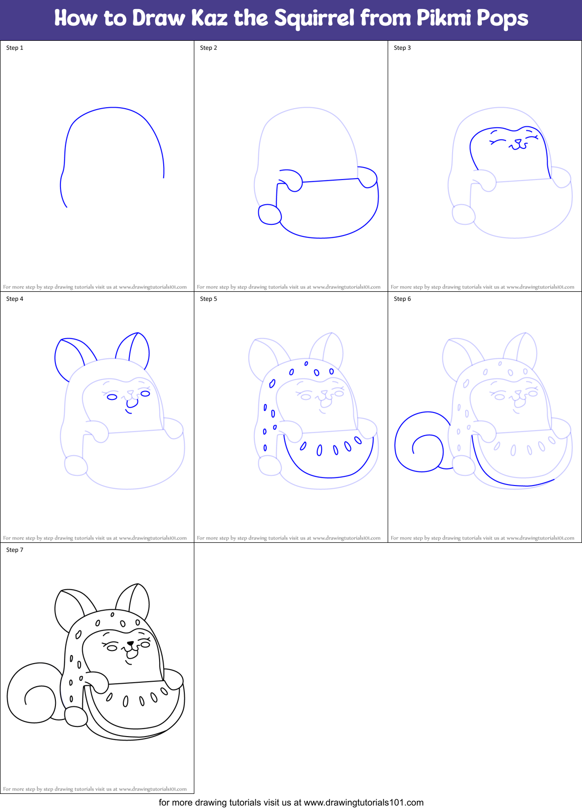 How to Draw Kaz the Squirrel from Pikmi Pops Printable Step by Step