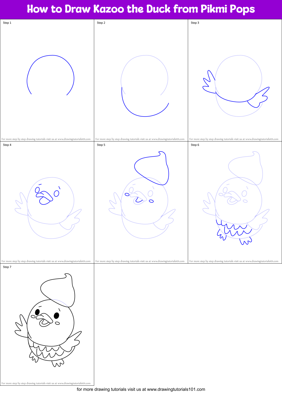 How to Draw Kazoo the Duck from Pikmi Pops Printable Step by Step