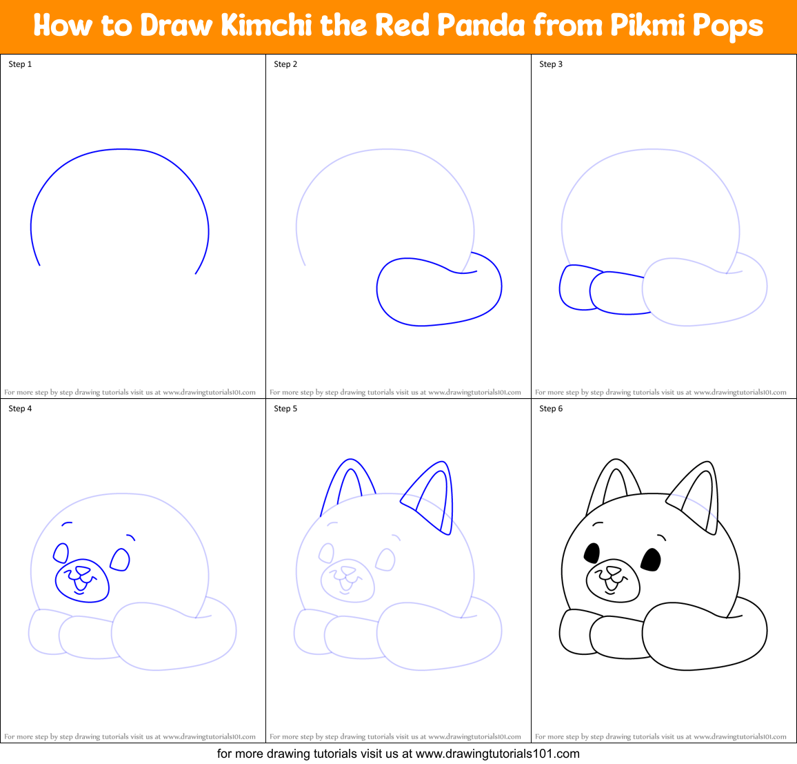 How to Draw Kimchi the Red Panda from Pikmi Pops Printable Step by Step