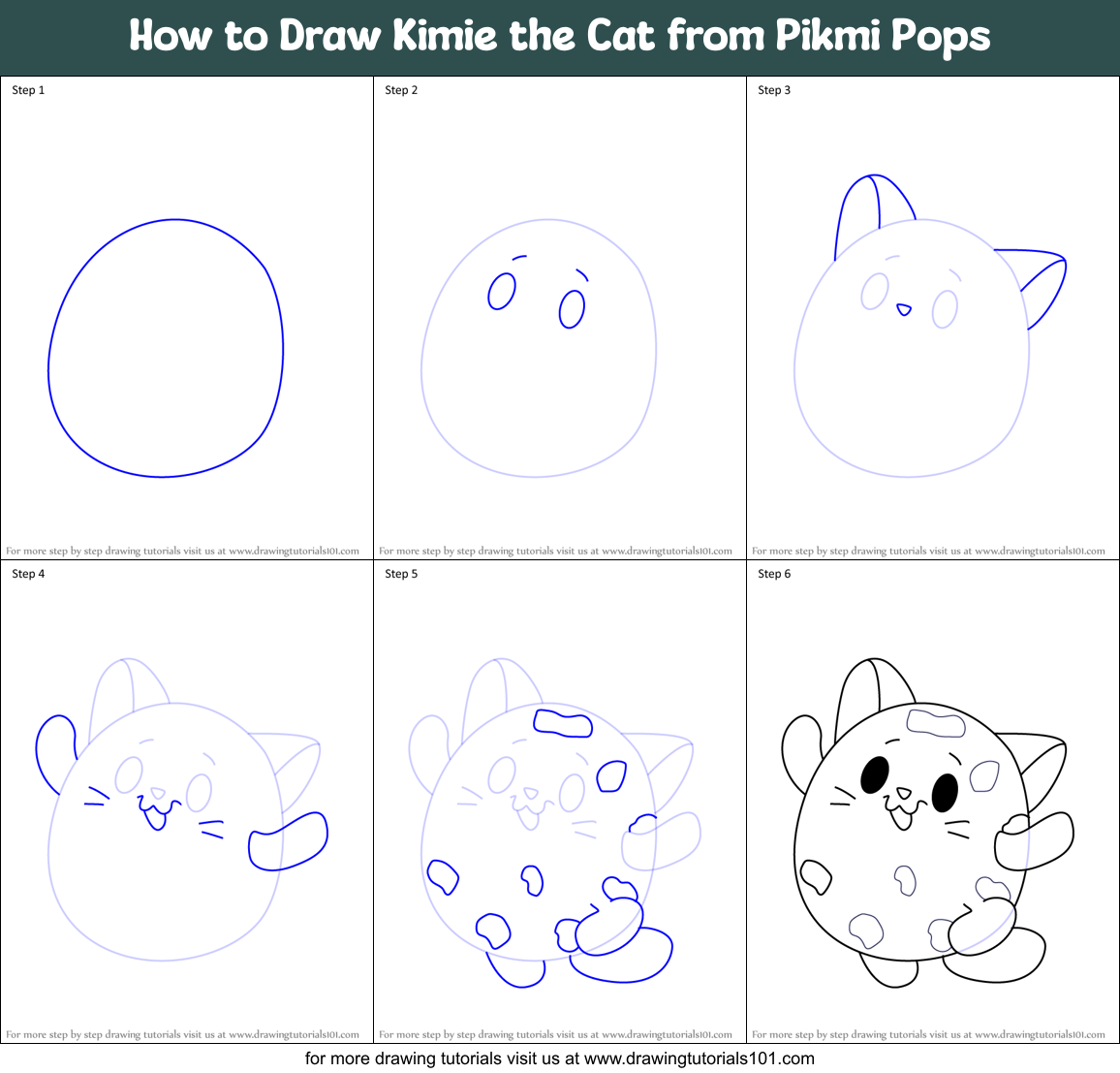 How to Draw Kimie the Cat from Pikmi Pops Printable Step by Step