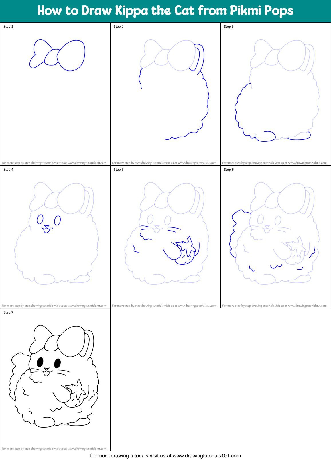 How to Draw Kippa the Cat from Pikmi Pops Printable Step by Step