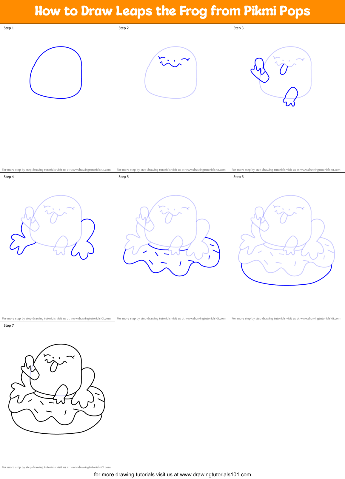 How to Draw Leaps the Frog from Pikmi Pops Printable Step by Step