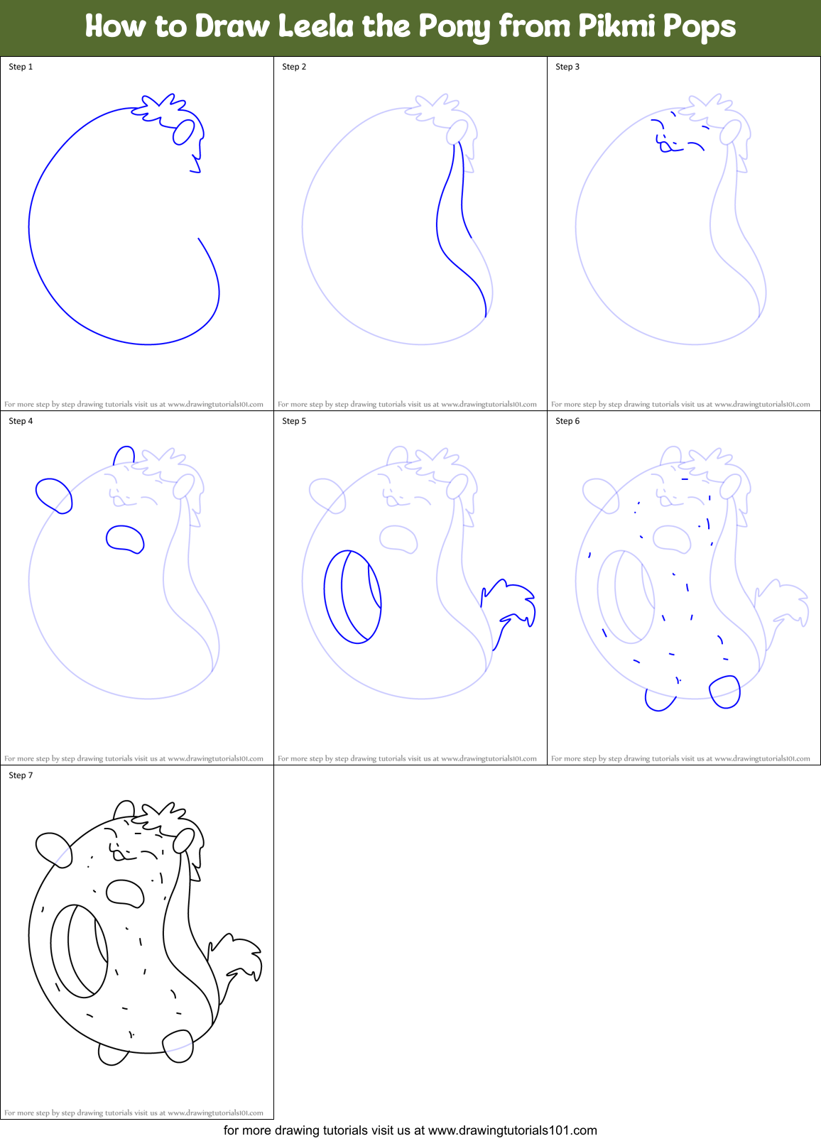 How to Draw Leela the Pony from Pikmi Pops Printable Step by Step