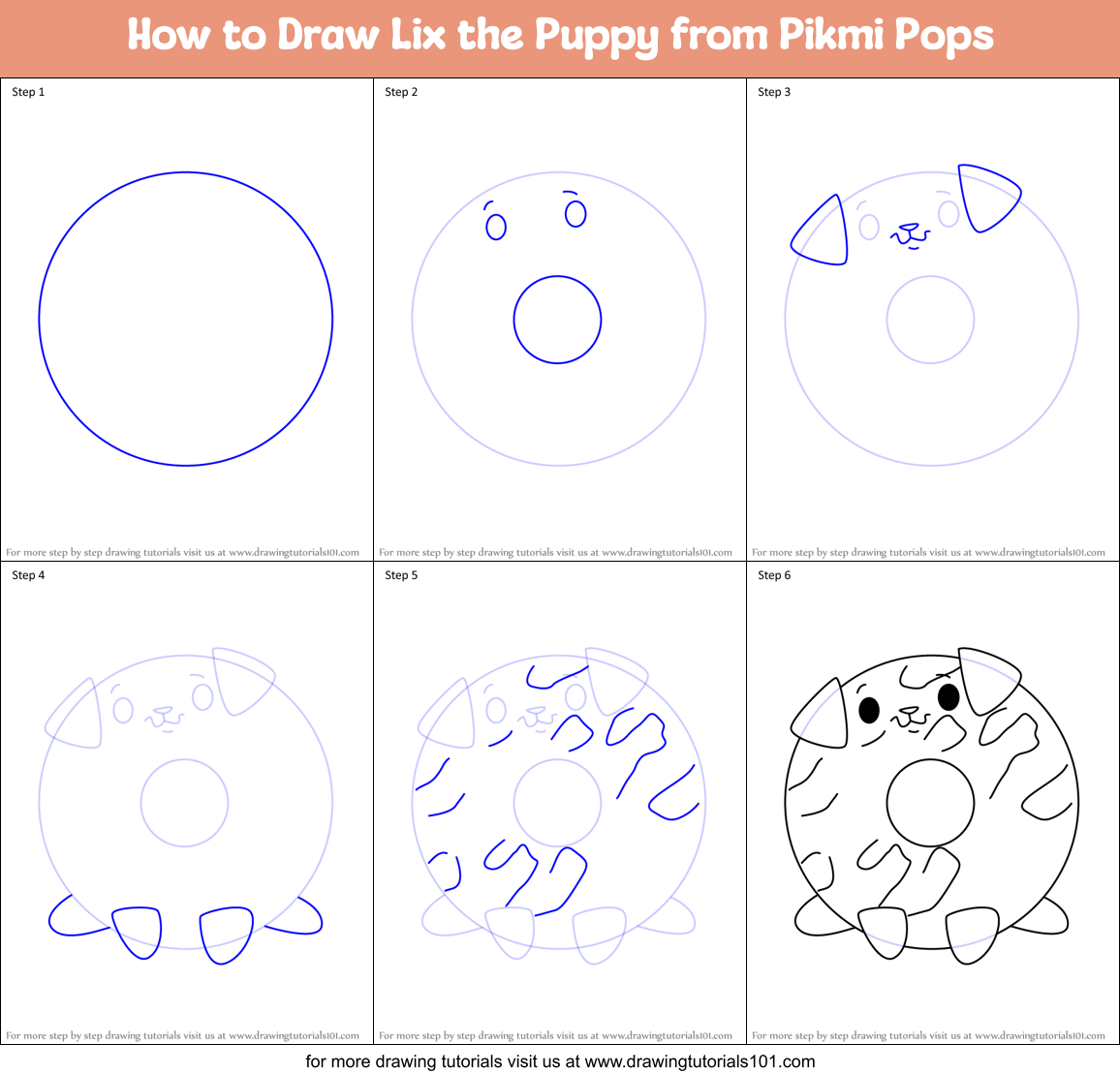 How to Draw Lix the Puppy from Pikmi Pops Printable Step by Step