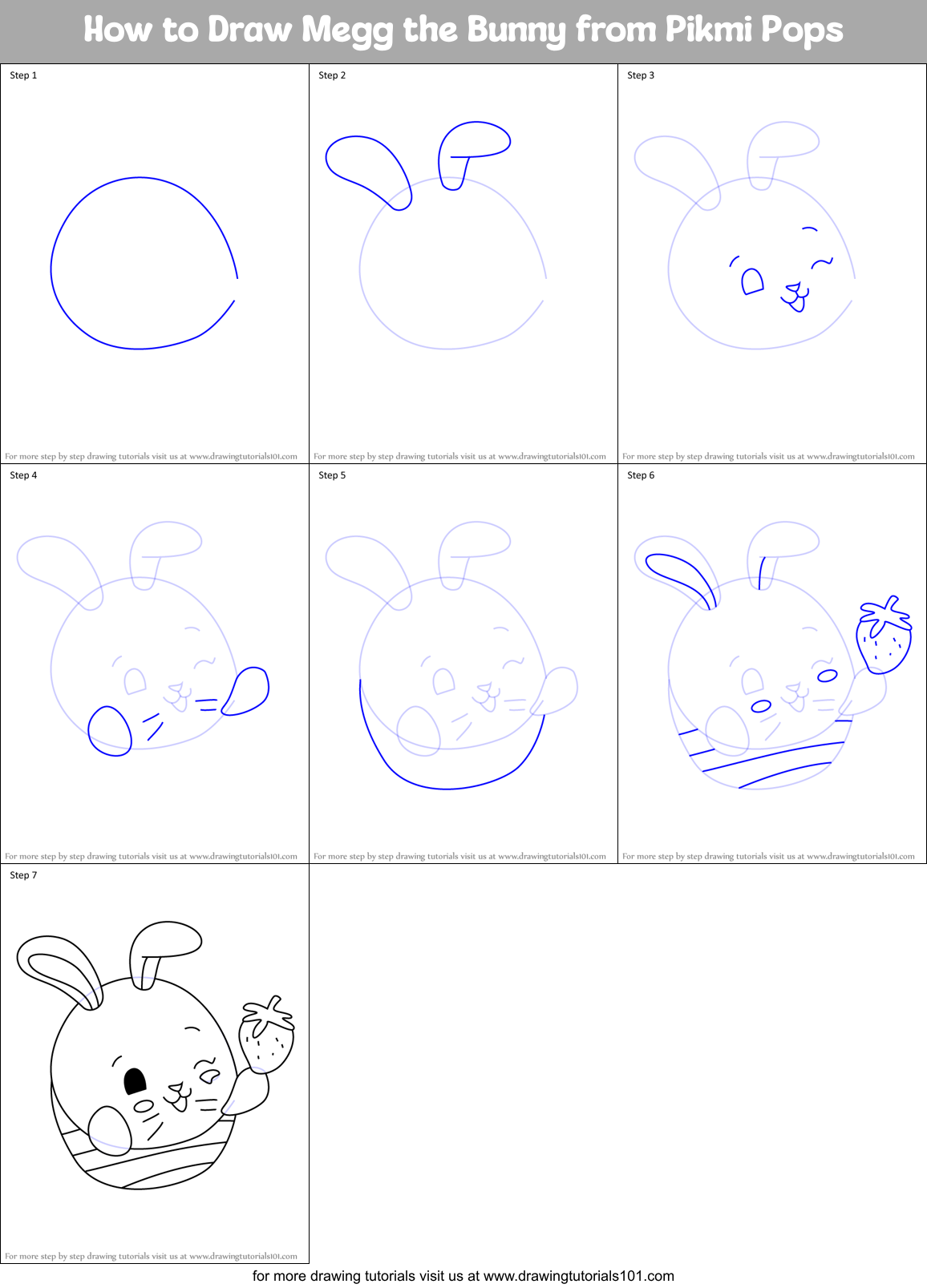 How to Draw Megg the Bunny from Pikmi Pops Printable Step by Step