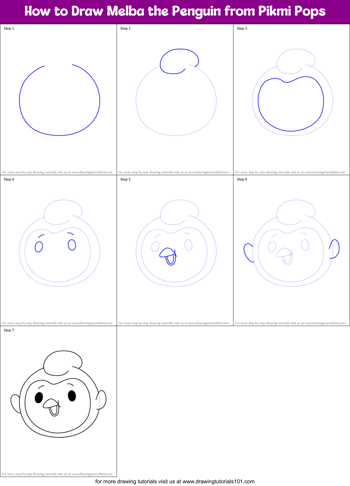 How to Draw Melba the Penguin from Pikmi Pops Printable Step by Step