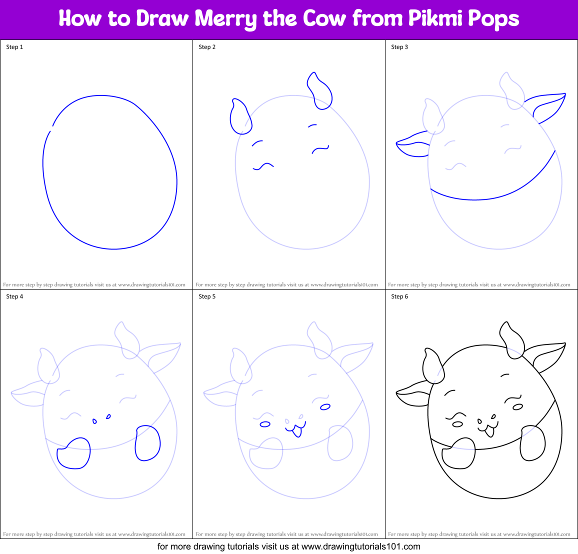 How to Draw Merry the Cow from Pikmi Pops Printable Step by Step