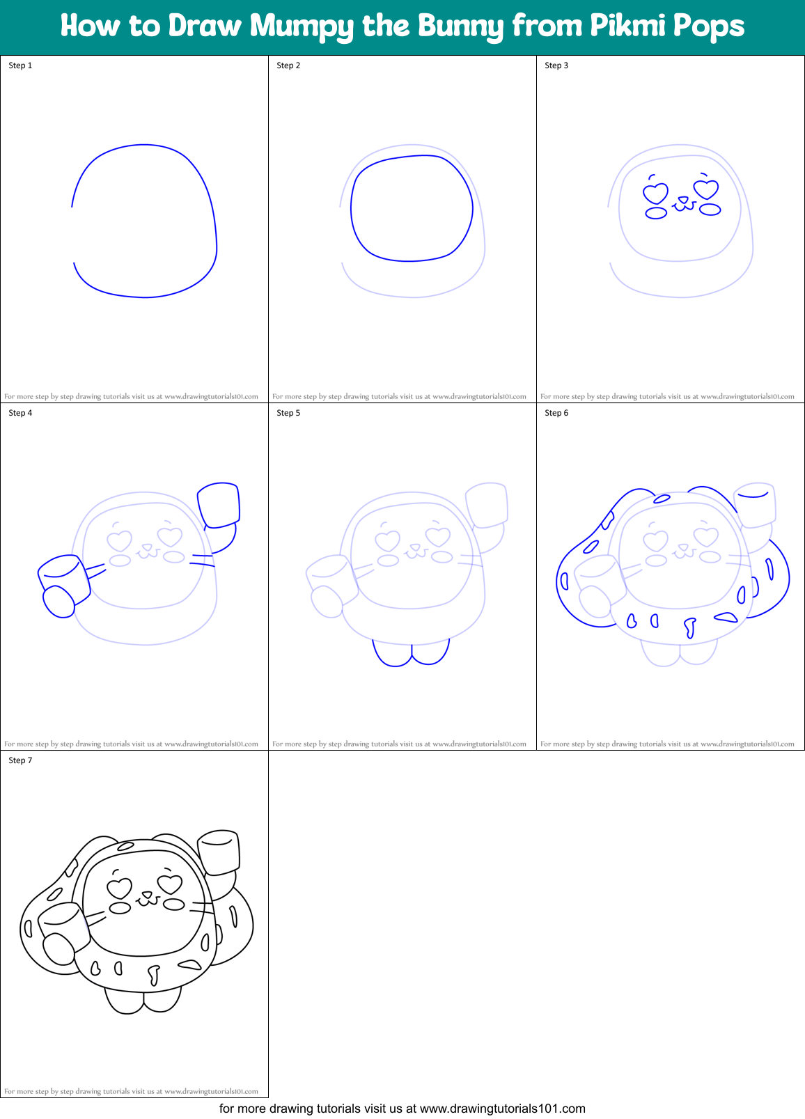 How to Draw Mumpy the Bunny from Pikmi Pops Printable Step by Step