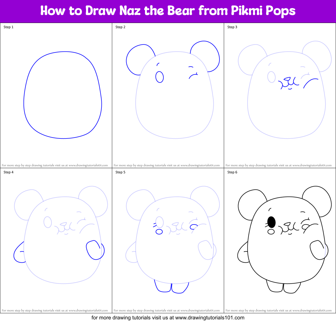 How to Draw Naz the Bear from Pikmi Pops Printable Step by Step