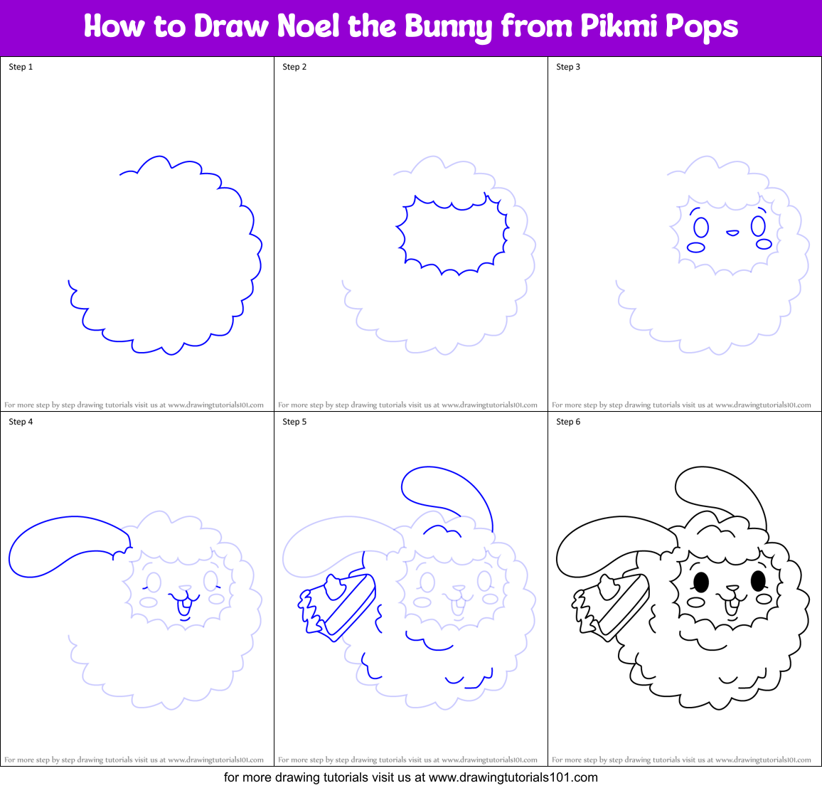 How to Draw Noel the Bunny from Pikmi Pops Printable Step by Step