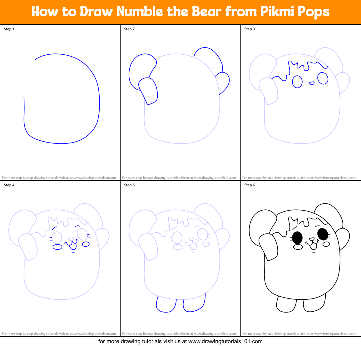 How to Draw Numble the Bear from Pikmi Pops Printable Step by Step
