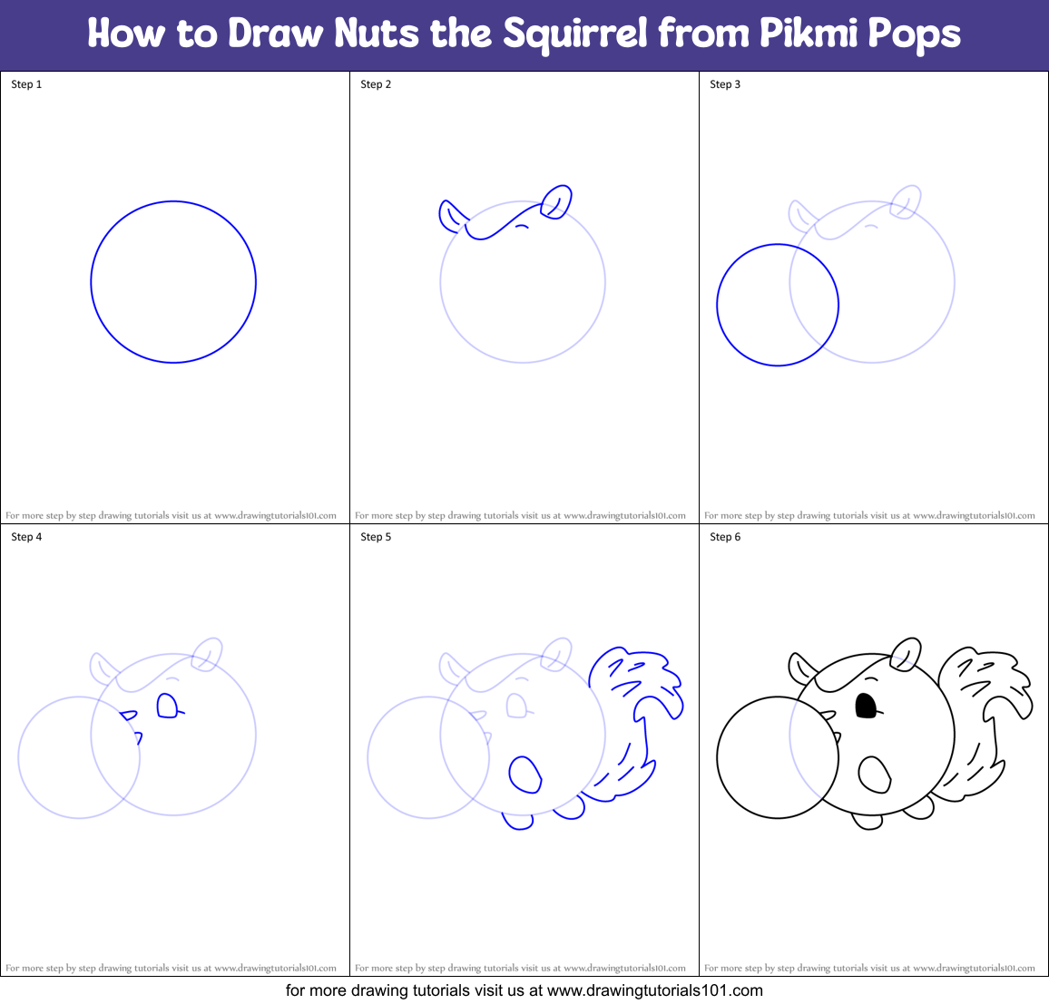 How to Draw Nuts the Squirrel from Pikmi Pops Printable Step by Step