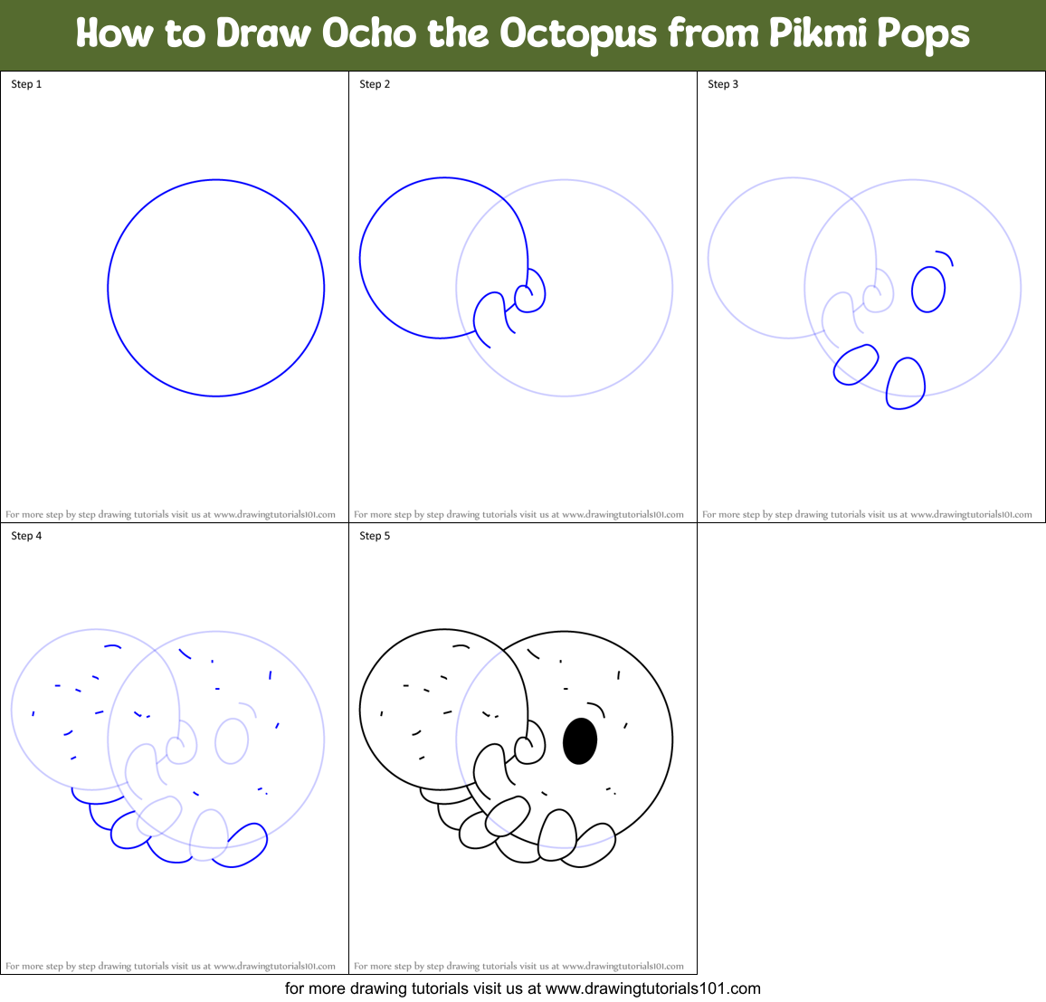 How to Draw Ocho the Octopus from Pikmi Pops Printable Step by Step