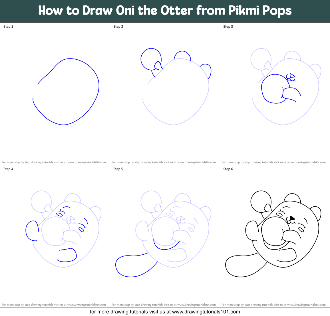 How to Draw Oni the Otter from Pikmi Pops Printable Step by Step
