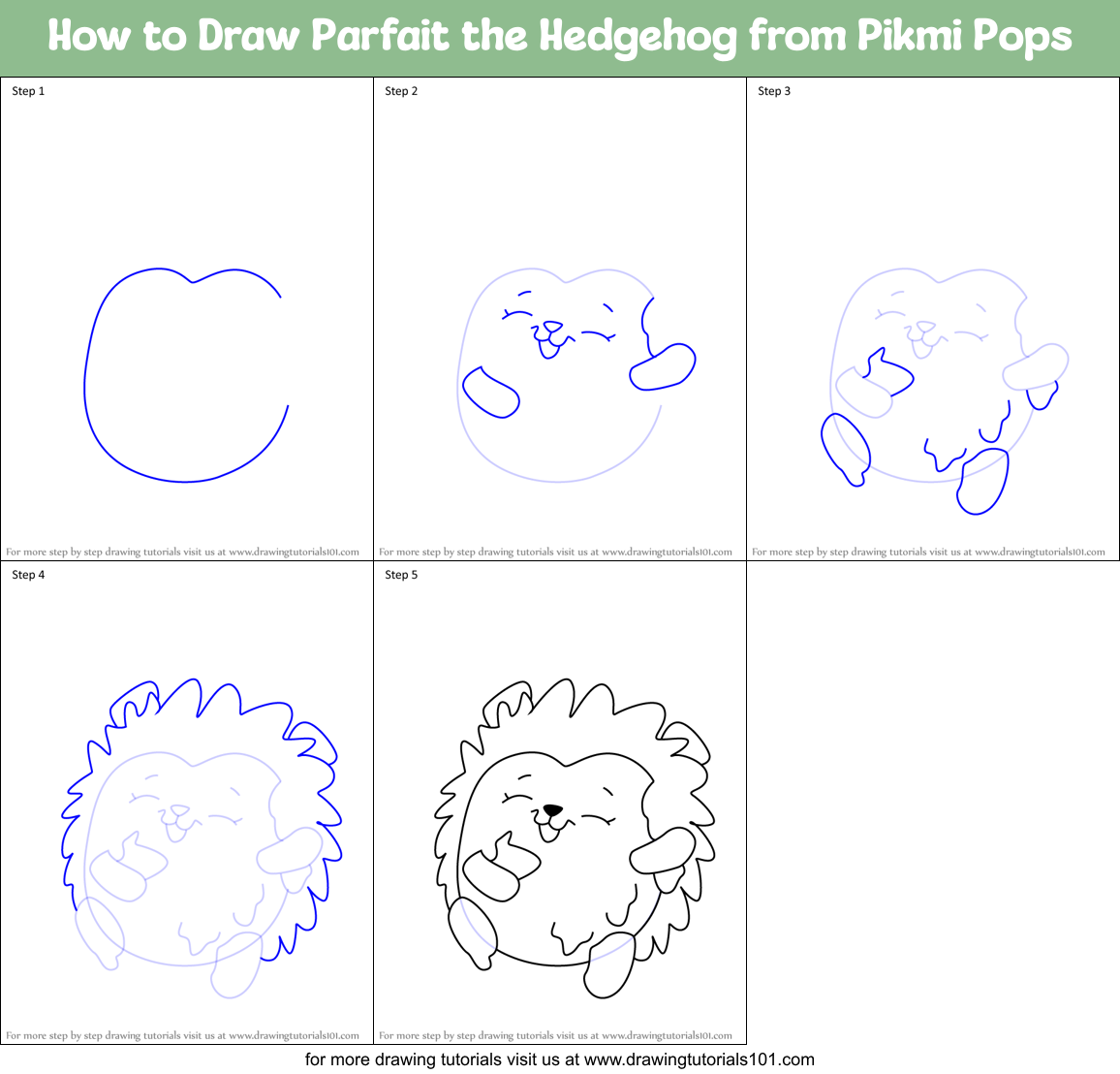 How to Draw Parfait the Hedgehog from Pikmi Pops Printable Step by Step