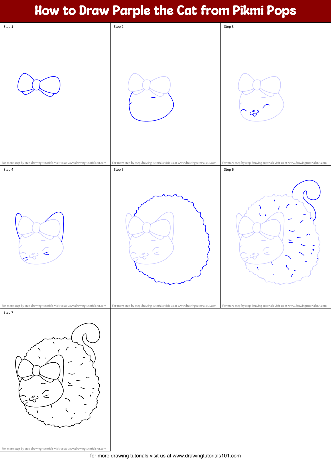 How to Draw Parple the Cat from Pikmi Pops Printable Step by Step