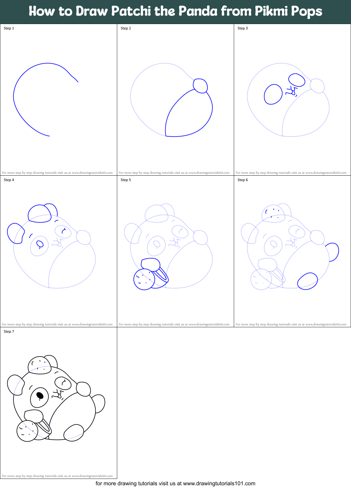How to Draw Patchi the Panda from Pikmi Pops Printable Step by Step