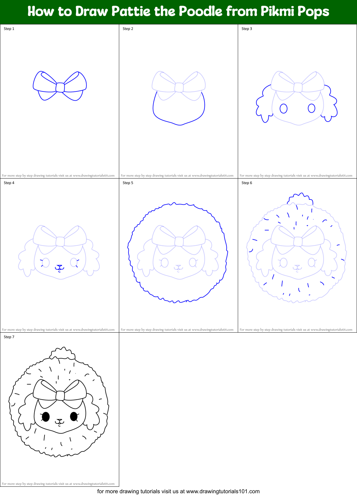How to Draw Pattie the Poodle from Pikmi Pops Printable Step by Step