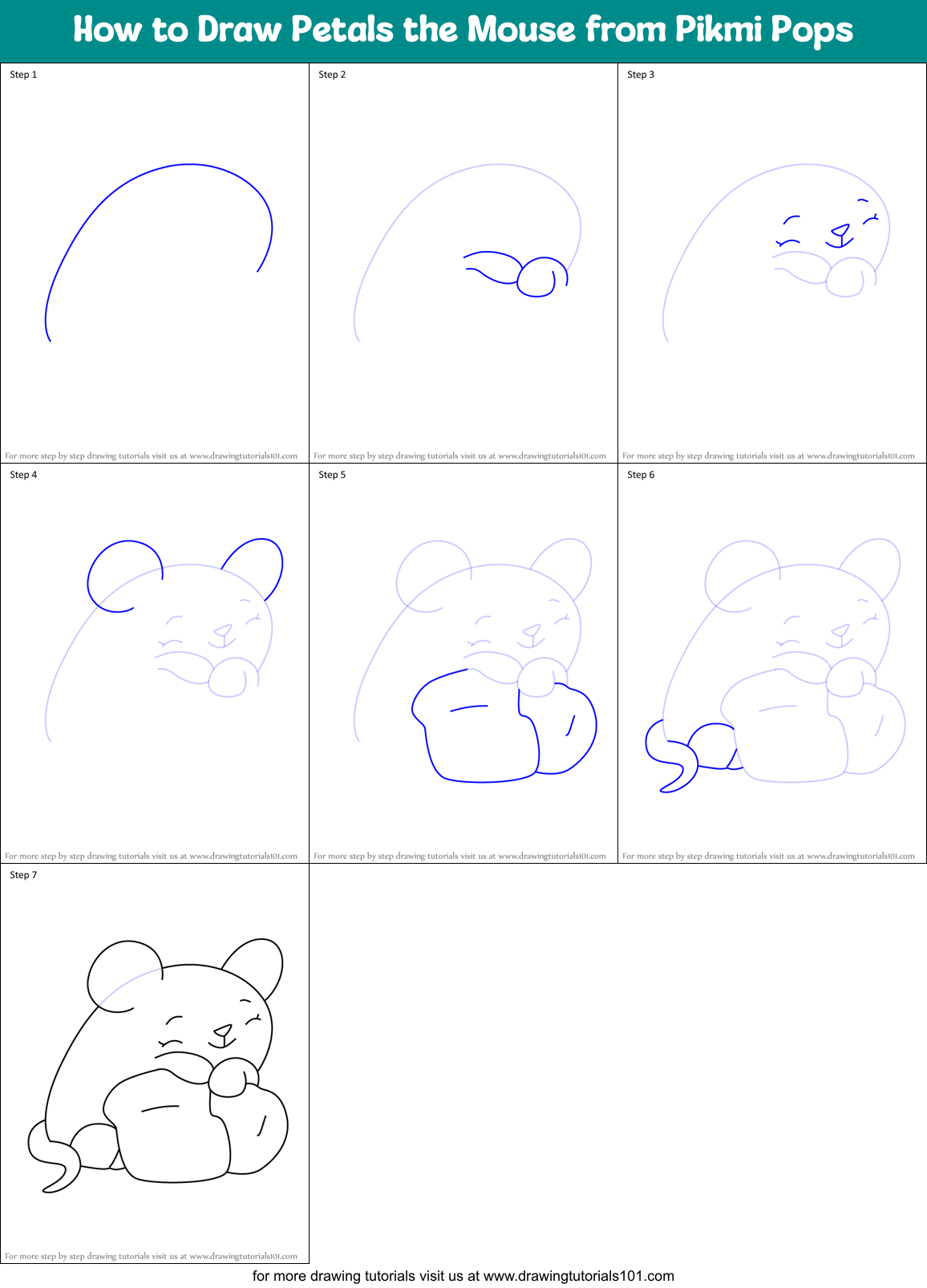 How to Draw Petals the Mouse from Pikmi Pops Printable Step by Step