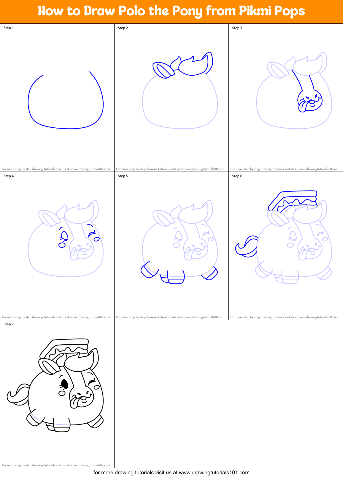 How to Draw Polo the Pony from Pikmi Pops Printable Step by Step